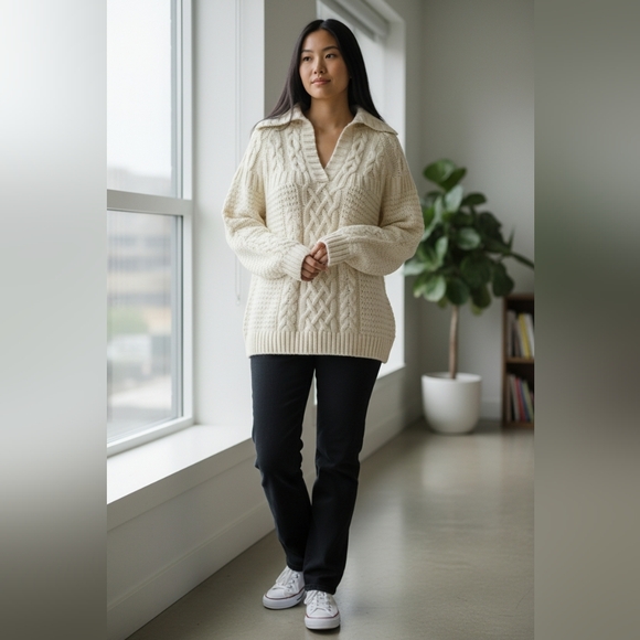 Old Navy Angora Wool Rabbit Cream Sweater Hoodie Textured Tight Knit Comfy Rare